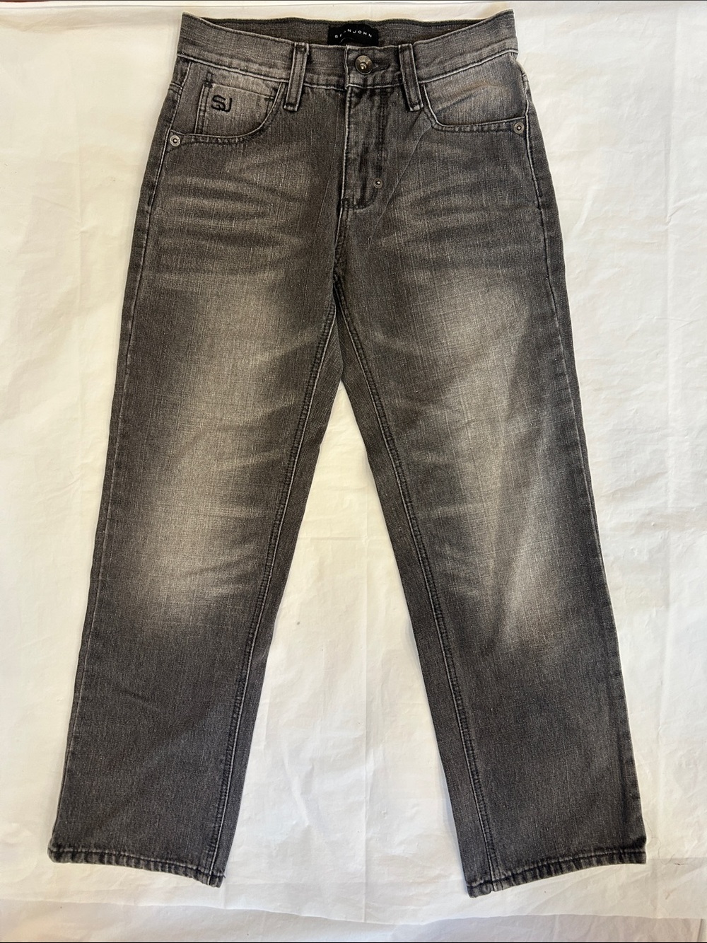 Sean John Boys Gray Washed Straight-Leg Jeans